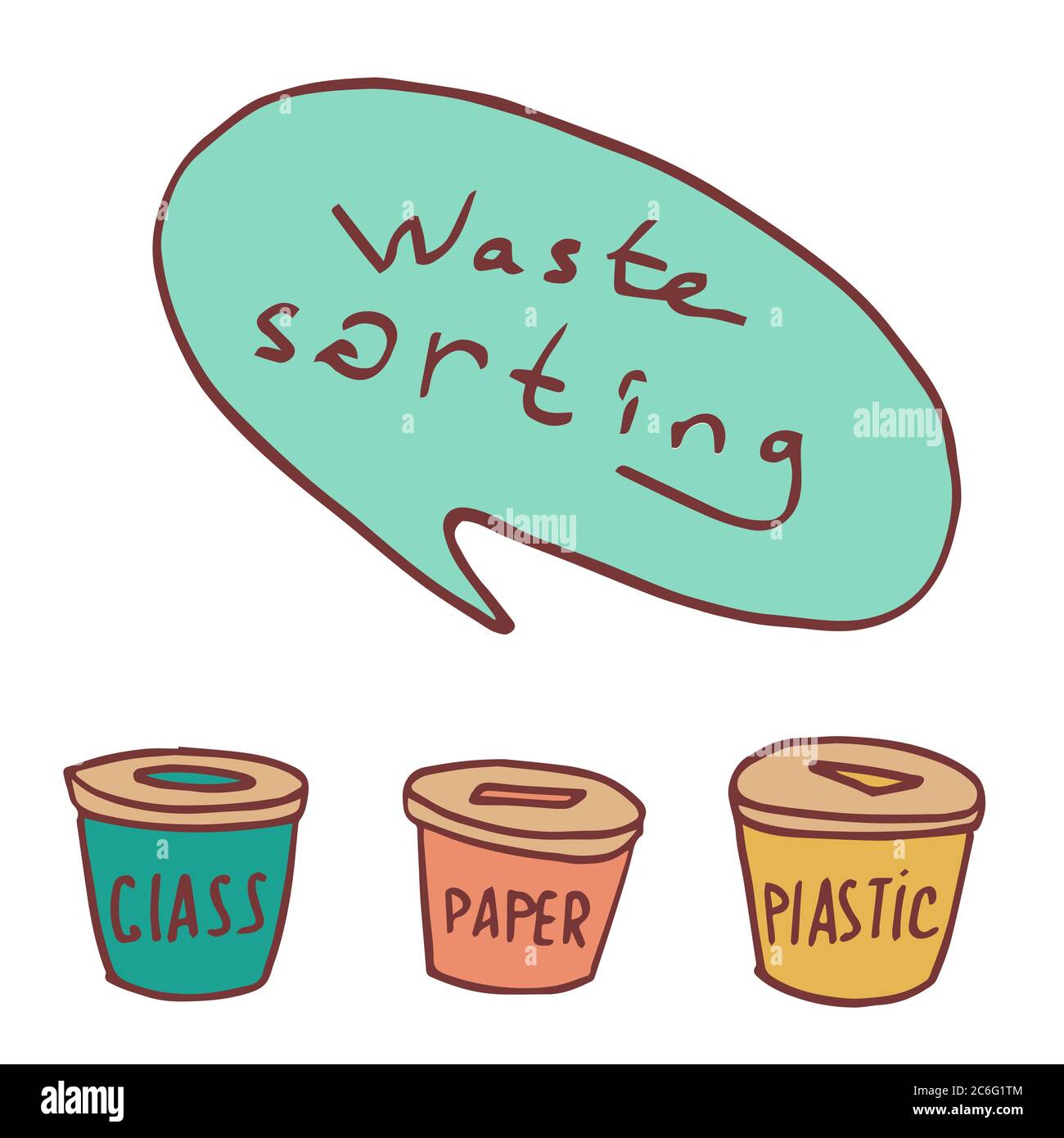 Testo di ordinamento non presente su sfondo bianco isolato. Logo di riciclaggio dei rifiuti per il negozio di vegan o il logo del negozio online, banner social, blog ecologico, volantino. Custodia del telefono o c Illustrazione Vettoriale