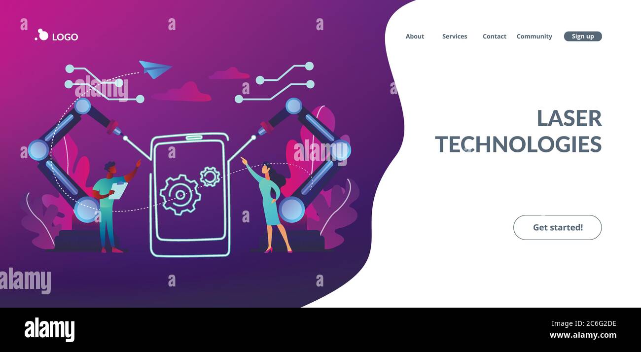 Landing page del concetto di tecnologie laser. Illustrazione Vettoriale