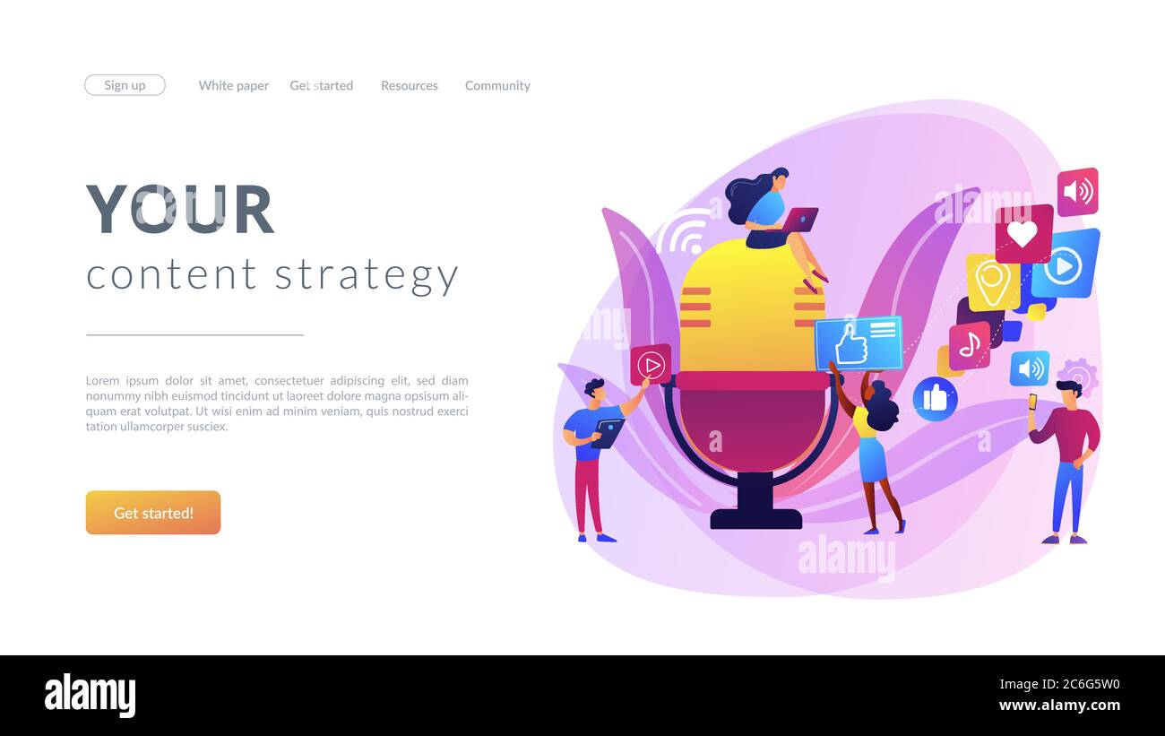 Landing page del concetto di contenuti podcast Illustrazione Vettoriale