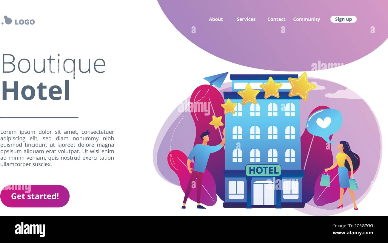 Landing page di concetto hotel boutique. Illustrazione Vettoriale