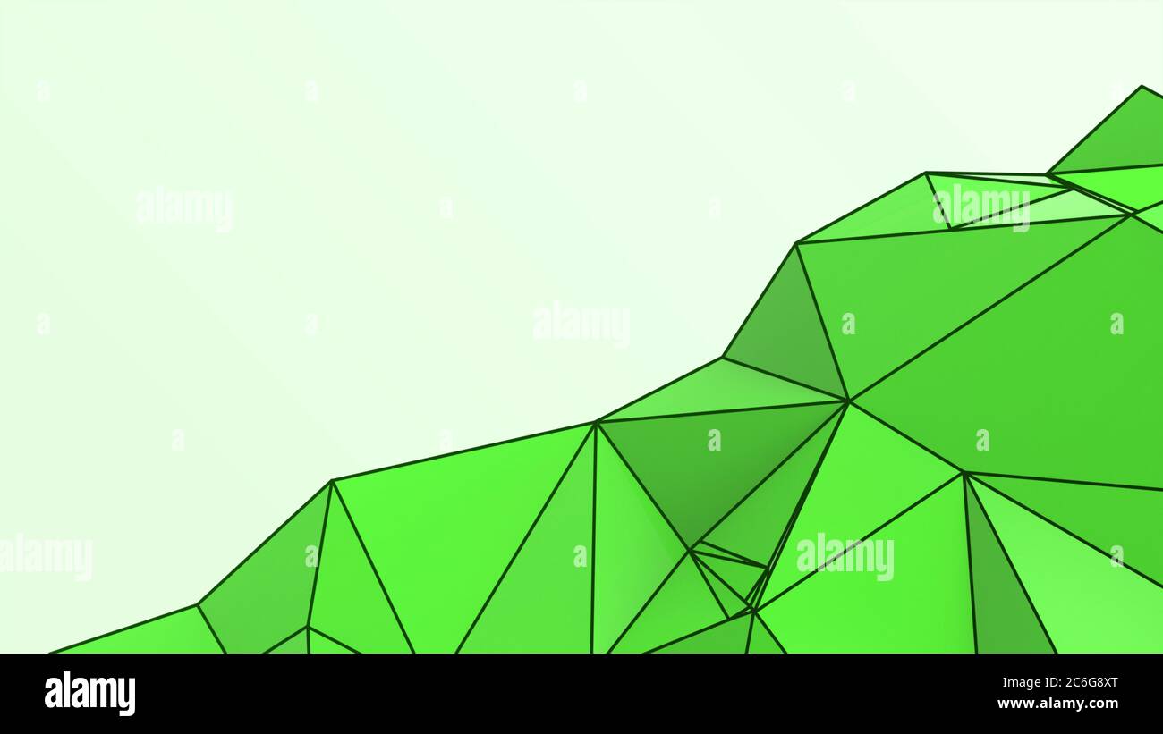 Sfondo di cristallo moderno astratto verde. Poligono, linea, forma di ripetizione triangolare per lo sfondo. Illustrazione basso poly, disegno poligonale. Futuristico, noi Foto Stock