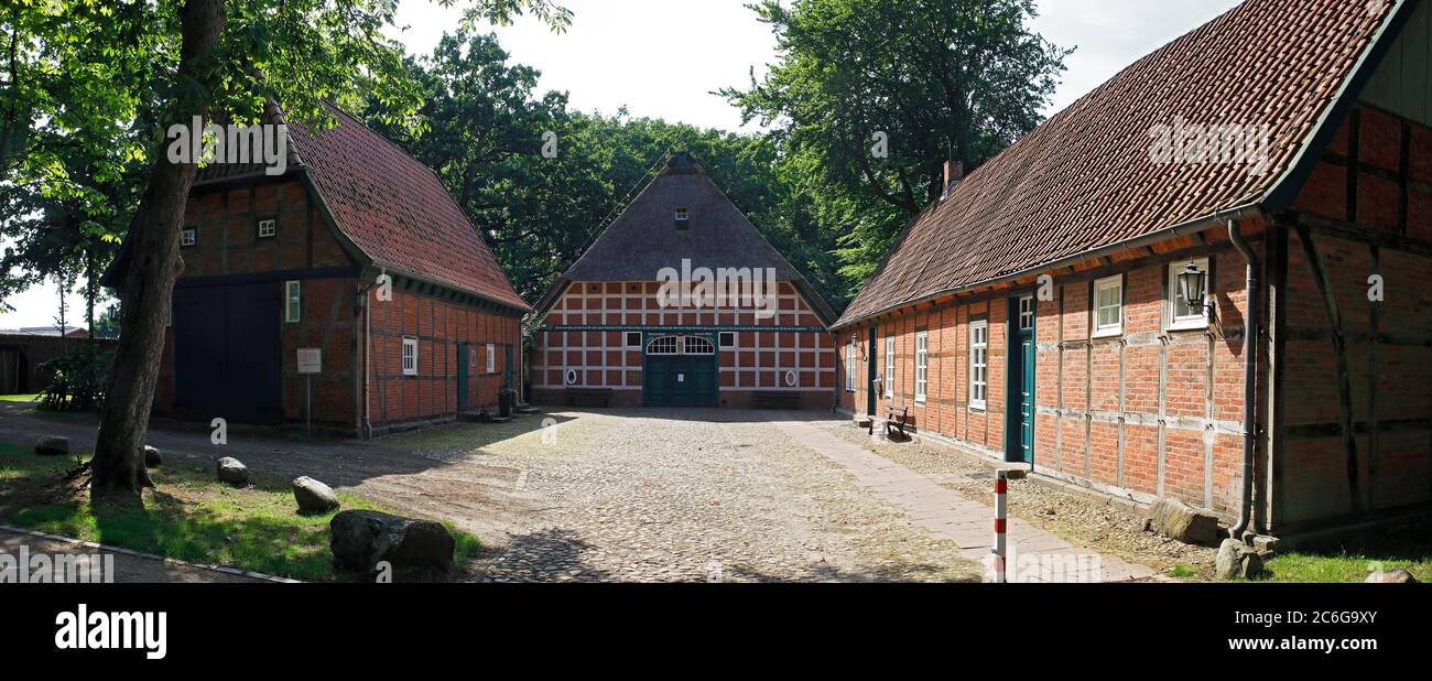 Scheessel Museo di Storia locale, Historischer Meyerhof, luogo culturale e d'incontro, Scheessel, Nordheide, bassa Sassonia, Germania Foto Stock