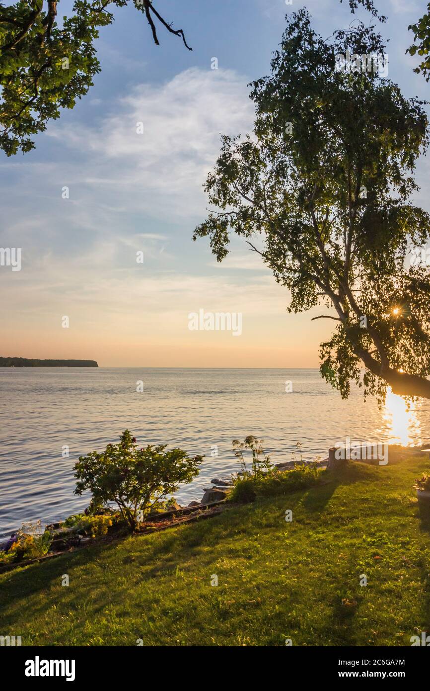 Tramonto sul lago Michigan Foto Stock