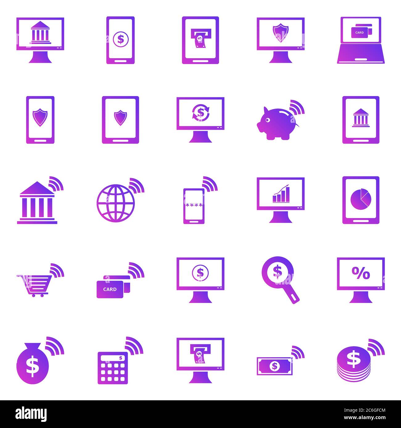 Online banking gradient icone su sfondo bianco, vettore di azioni Illustrazione Vettoriale
