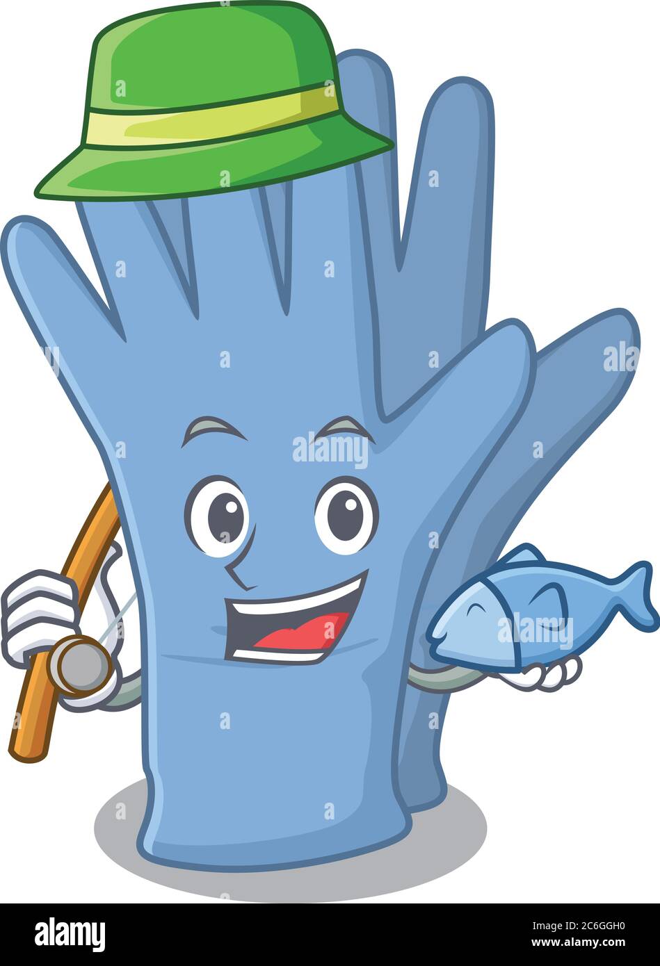 Stile di disegno del cartone animato dei guanti medici va a pesca Illustrazione Vettoriale