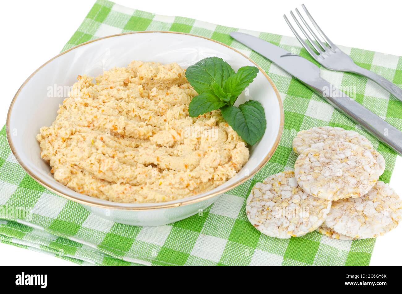 Pate di pollo fatto in casa, alimentazione sana isolato su bianco Foto Stock