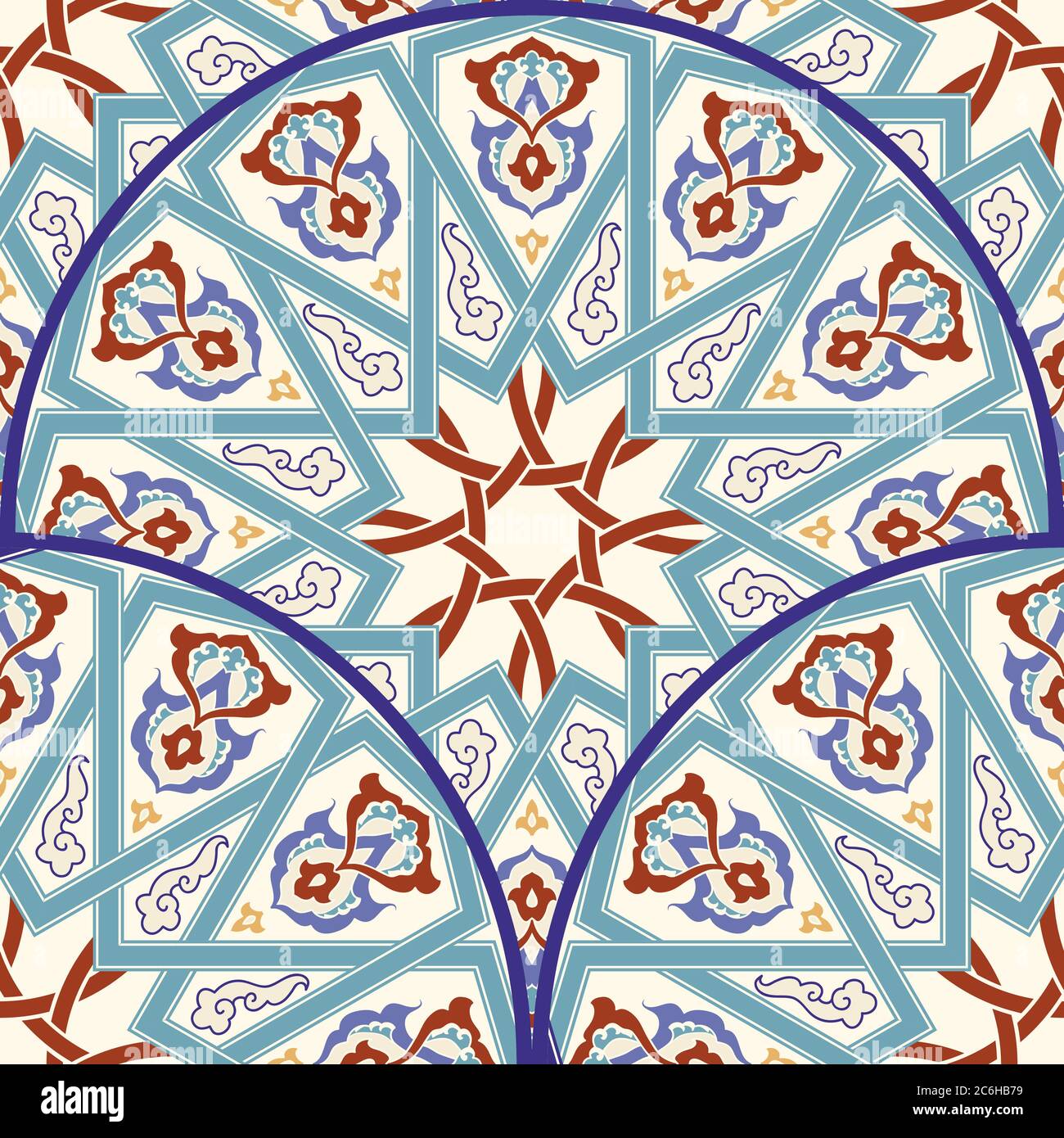 Motivo turco colorato senza cuciture. Il motivo infinito può essere utilizzato per piastrelle in ceramica, carta da parati, linoleum, sfondo di pagine web Illustrazione Vettoriale