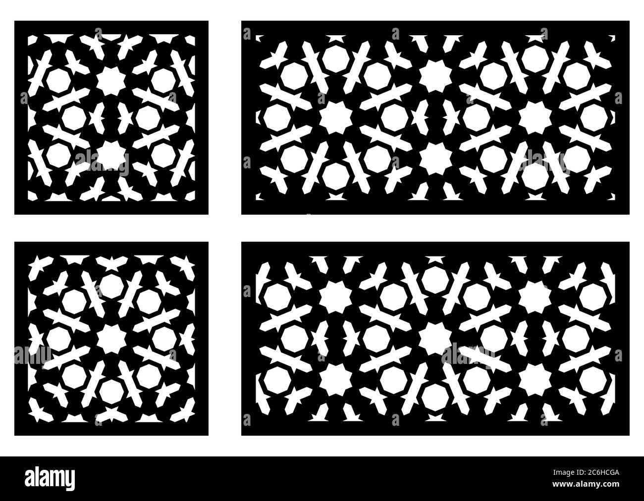 Schermata ombreggiatura, modello di recinzione privacy. Pannello vettoriale taglio laser, schermo, recinzione, divisore. Motivo decorativo CNC, design jali, elemento interno. Islamico Illustrazione Vettoriale