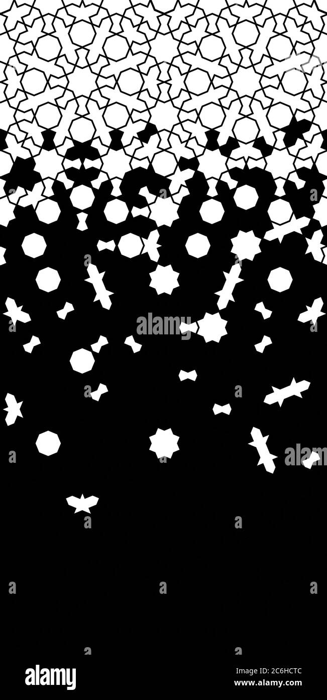 Vettore arabo senza giunture bordo, decorazione, sfondo. Trama geometrica di mezzitoni con sfondo bianco e nero di disintegrazione delle piastrelle Illustrazione Vettoriale