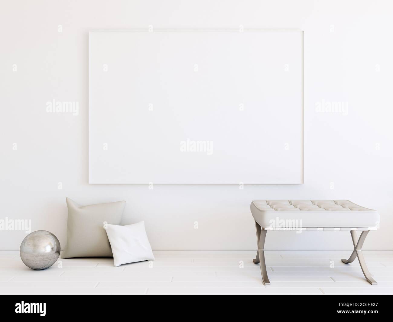 Mockup interno 3d in bianco con cornice vuota Foto Stock