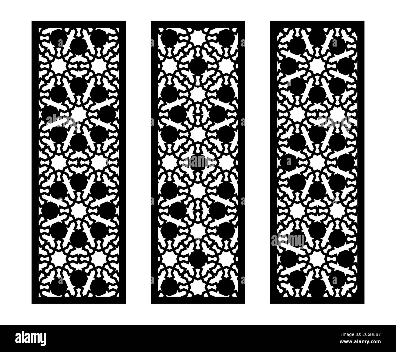 Template del pannello vettoriale per il taglio laser. Decorazioni a CNC, design jali, divisorio interno. Modello di taglio laser islamico arabico Illustrazione Vettoriale