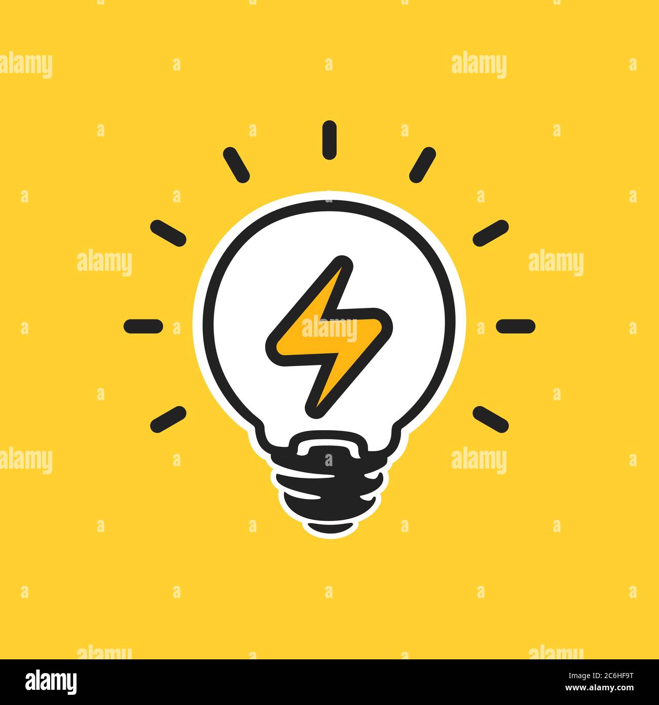 Segnale di alimentazione elettrica in una lampadina. Logo vettore energia. Icona elettricità. Isolato su sfondo bianco Illustrazione Vettoriale