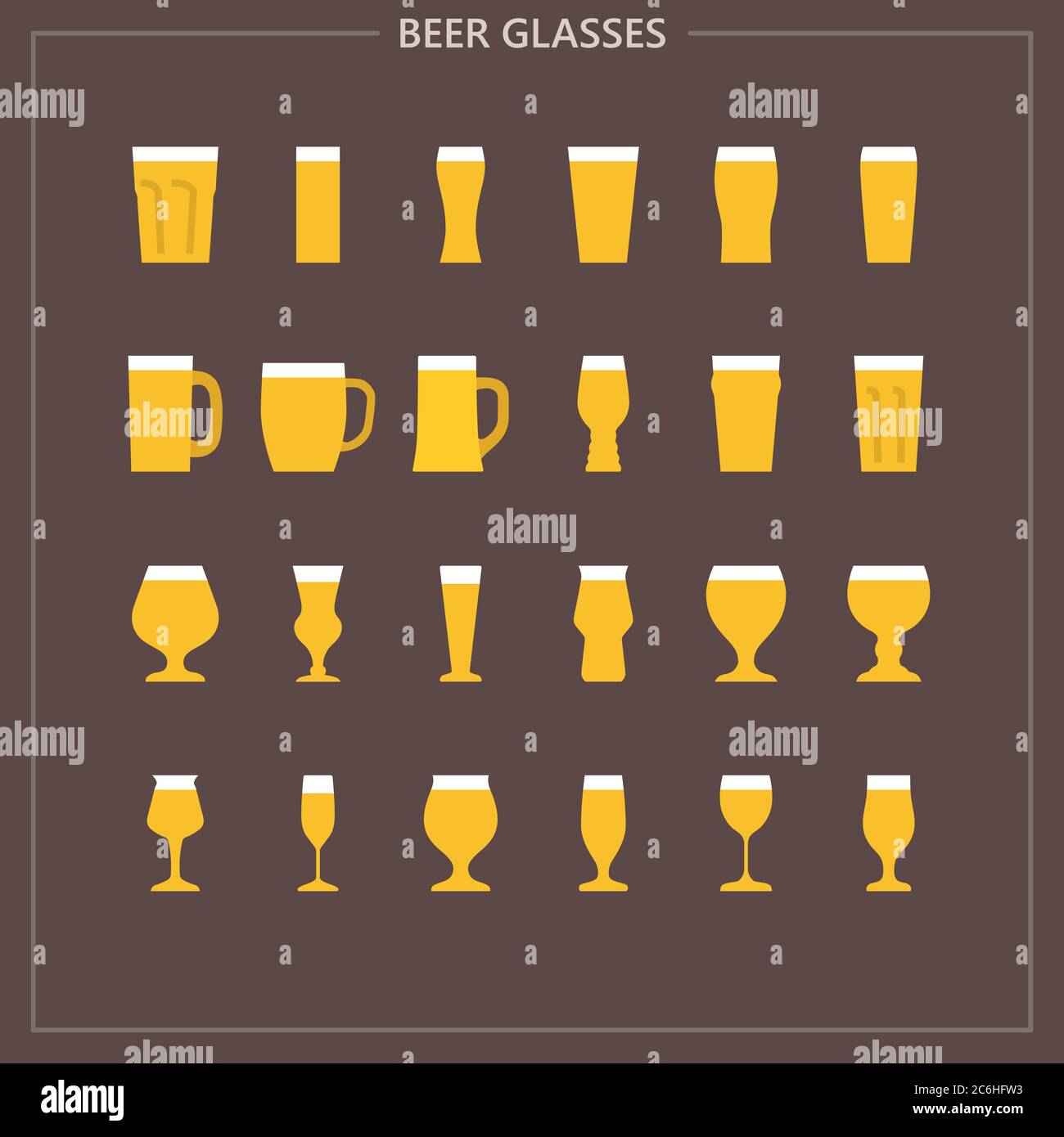24 icone di bicchieri da birra per il profilo Instagram, il Web, l'app mobile, le presentazioni e altro ancora Illustrazione Vettoriale