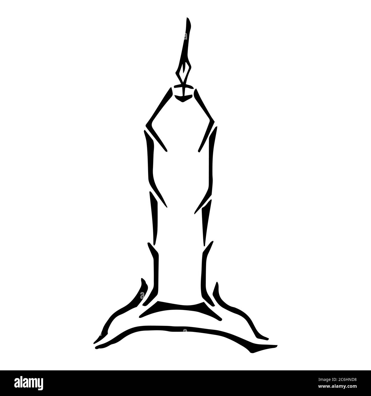 Candela stilizzata con doodle disegnata a mano. Schizzo del contorno. Illustrazione vettoriale isolata su sfondo bianco. Decorazione per carte, striscioni, poster, stampe, em Illustrazione Vettoriale