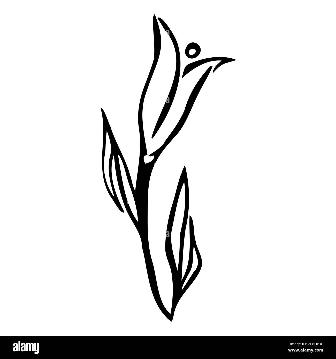 Doodle disegnato a mano fiore stilizzato. Schizzo del contorno. Illustrazione vettoriale isolata su sfondo bianco. Decorazione per carte, striscioni, poster, stampe, em Illustrazione Vettoriale
