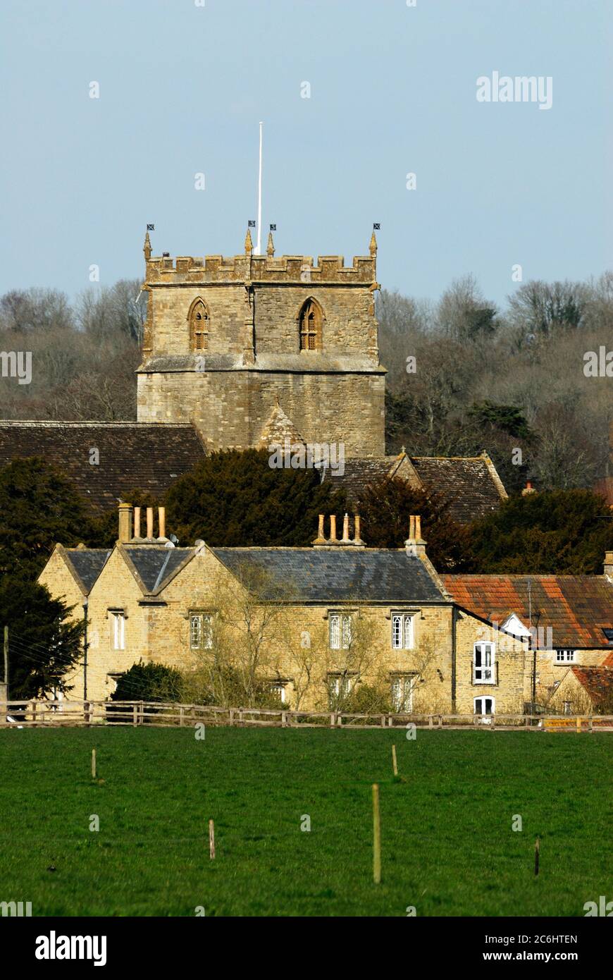 Ritratto di Milborne Port villaggio e la chiesa, Somerset. REGNO UNITO Foto Stock