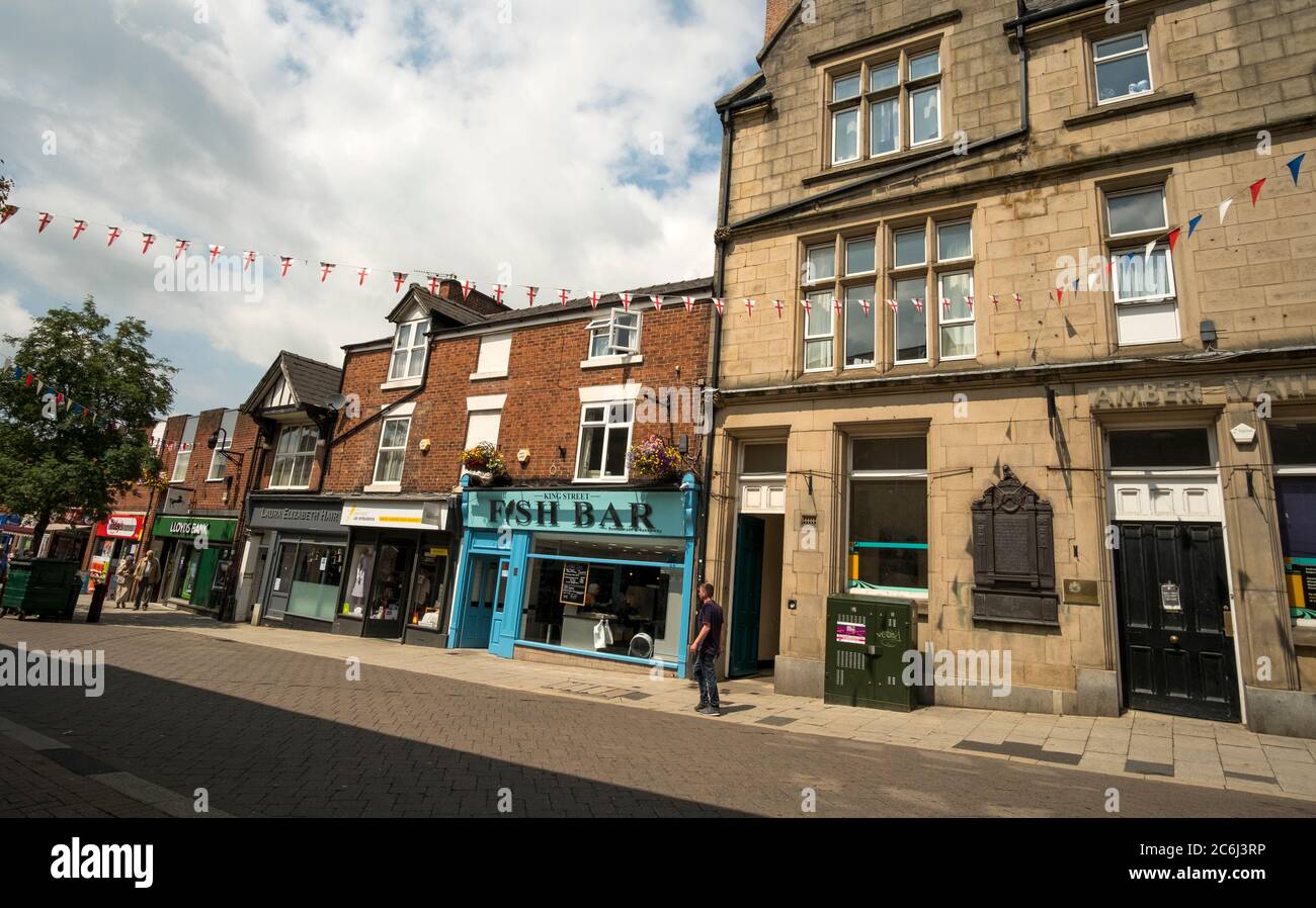 Edifici e negozi a Belper, Derbyshire, Regno Unito Foto Stock