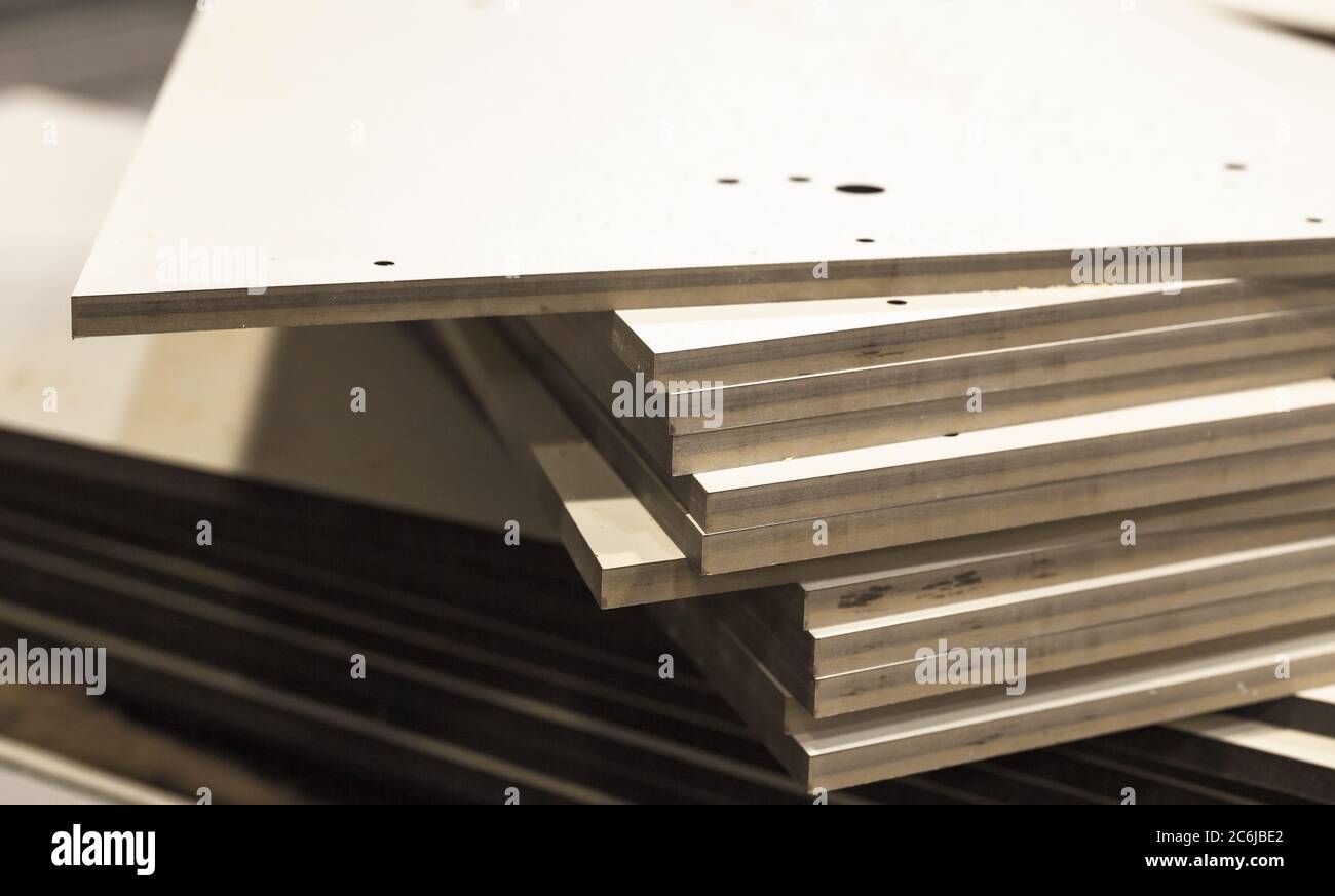 Fogli di testo impilati. Questo è un materiale composito stratificato a base di tessuto da fibre e un legante polimerico Foto Stock