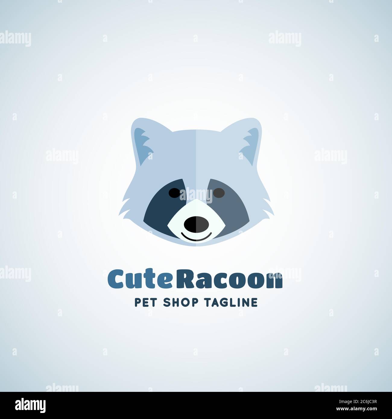 Simpatico simbolo vettoriale di Raccoon o modello di logo. Divertente Racoon viso in stile piatto concetto con moderna tipografia. Illustrazione Vettoriale