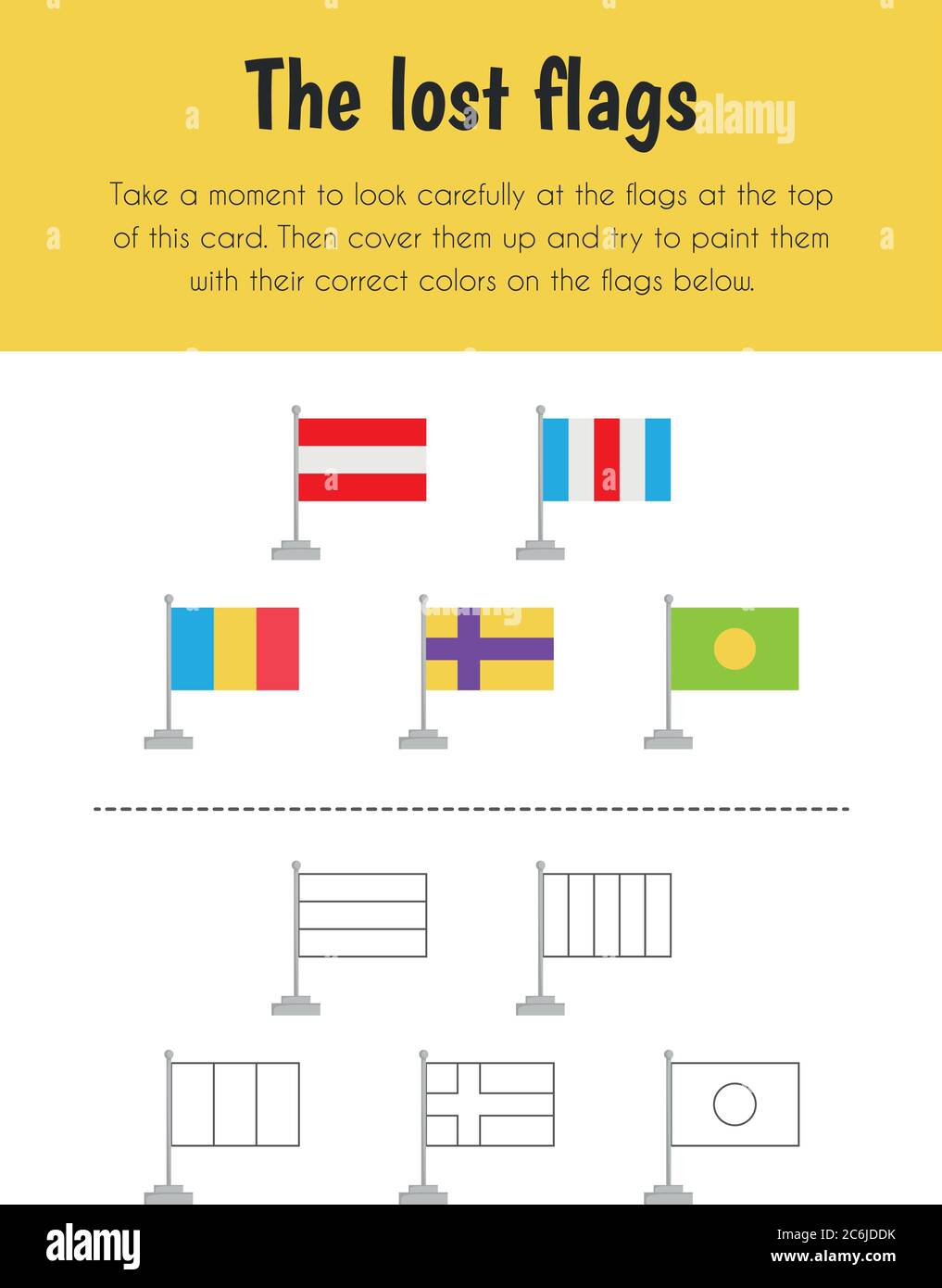 Il foglio educativo con l'indicatore perso. Modulo principale per memoria. 5-6 anni. Serie di fogli didattici Illustrazione Vettoriale