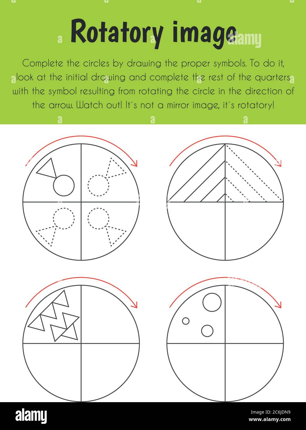 Foglio didattico immagine rotativa. Modulo principale per la comprensione dello spazio. 5-6 anni. Serie di fogli didattici Illustrazione Vettoriale