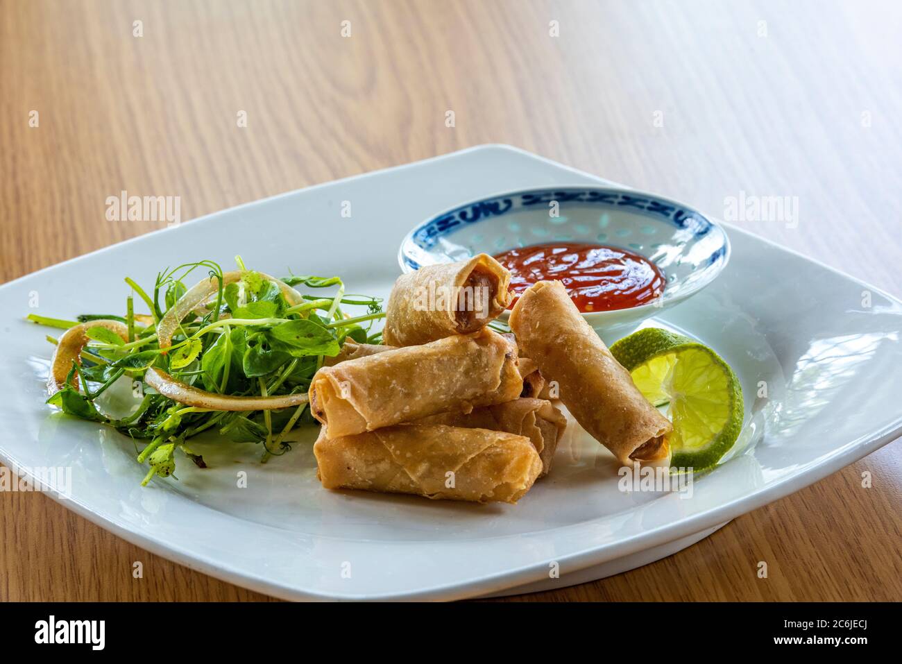 I involtini primaverili sono una grande varietà di antipasti ripieni, arrotolati o dim sum che si trovano in Asia orientale, Asia meridionale, Medio Oriente e Asia sudorientale. Foto Stock