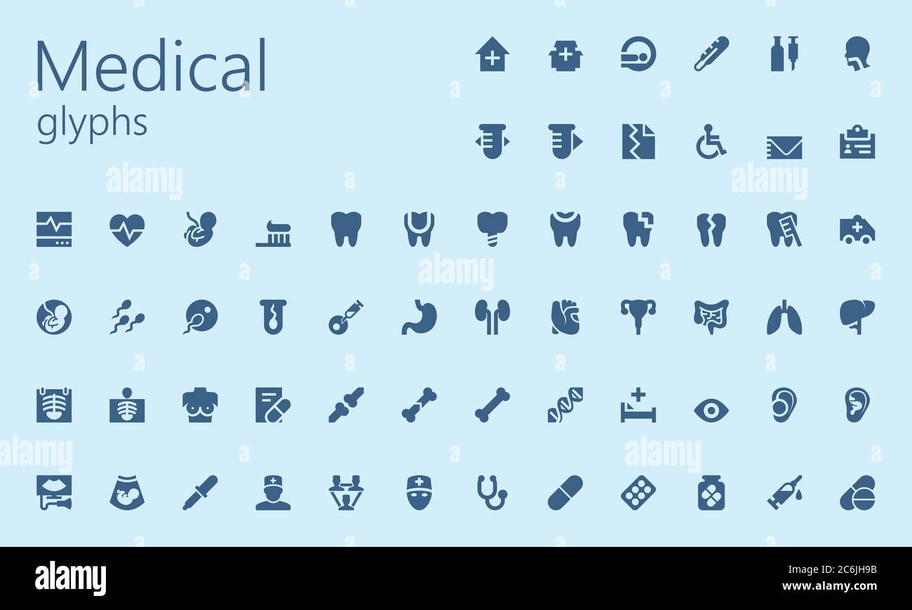 60 glifi medici per il web, app mobile, presentazioni e altro Illustrazione Vettoriale
