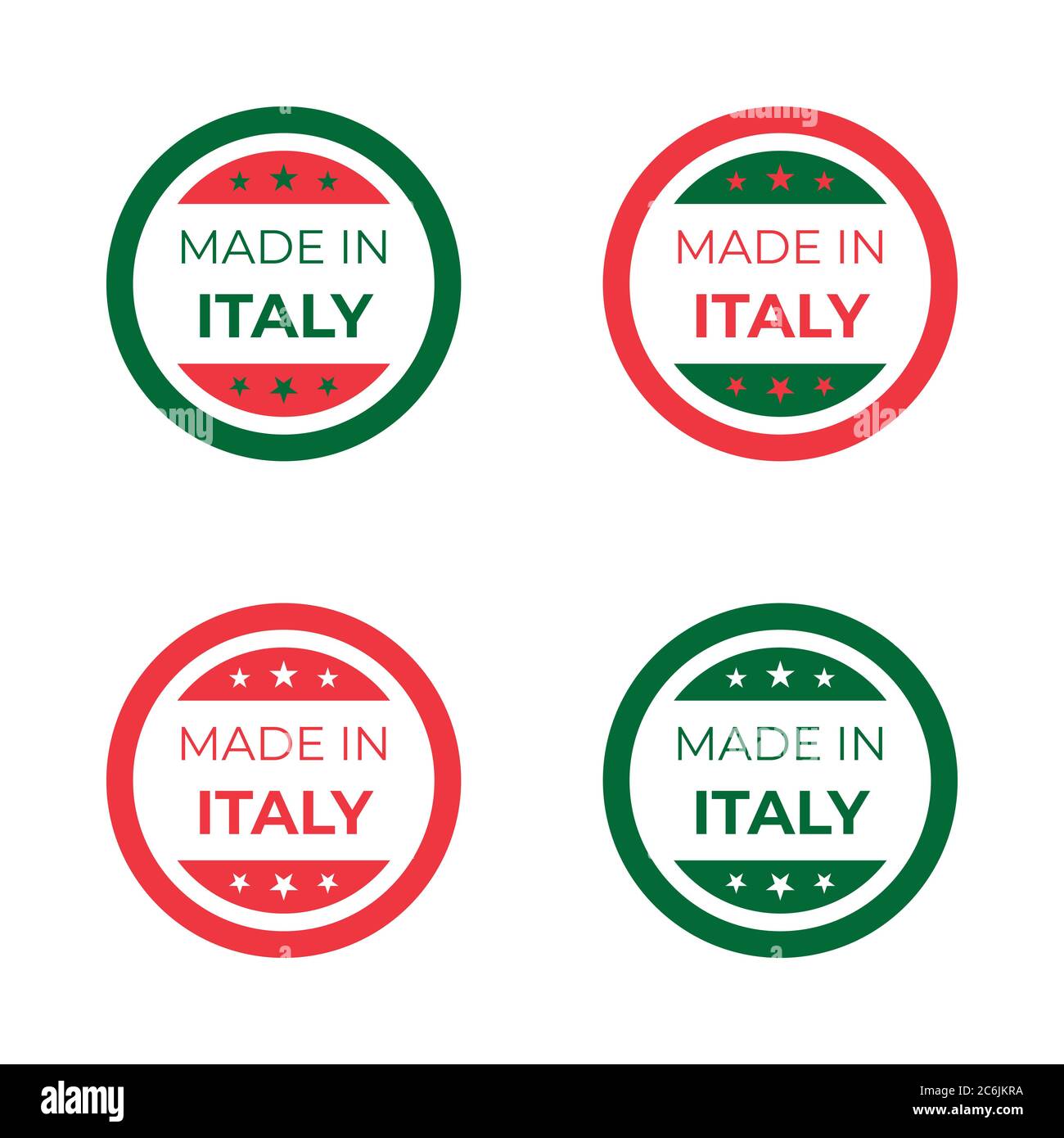 Illustrazione del design del simbolo e del segno made in Italy per l'etichetta del prodotto basata sulla bandiera nazionale italiana rossa e verde Illustrazione Vettoriale