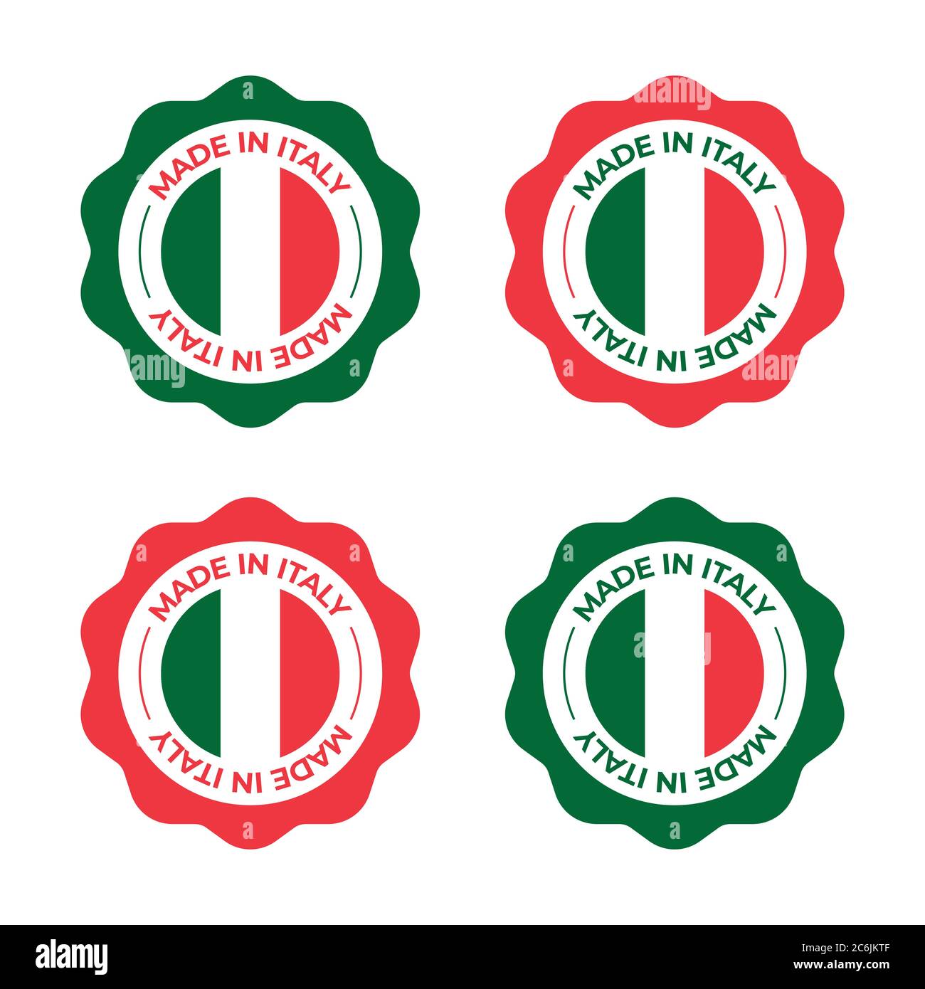 Design vettoriale Made in Italy illustrazione del simbolo con logo a icone con concetto di bandiera italiana rosso e verde per etichetta di prodotto e commerciale Illustrazione Vettoriale