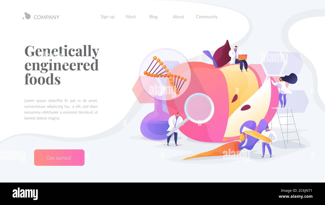 Concetto di landing page degli alimenti geneticamente modificati Illustrazione Vettoriale