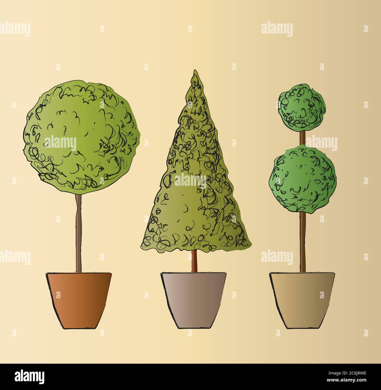 Un'illustrazione vettoriale di alberi standard ad albero. Stile di schizzo. Illustrazione Vettoriale