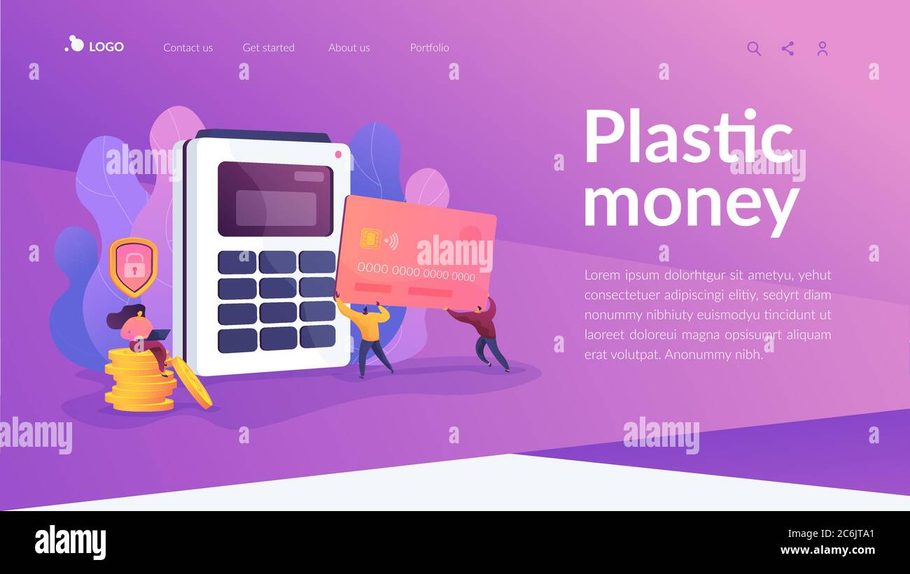 Modello pagina di destinazione carta di debito. Illustrazione Vettoriale