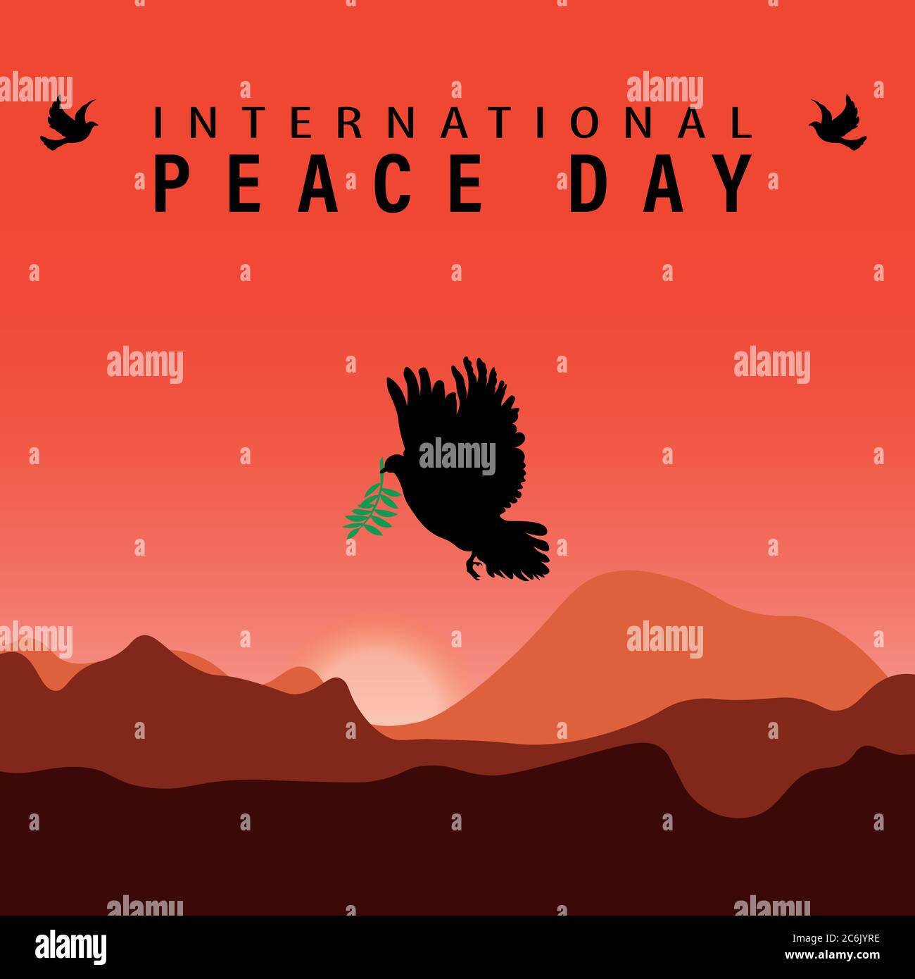 Illustrazione del biglietto di auguri del giorno della Pace Mondiale, concetto di aiuto sociale internazionale. Carta origami colomba di pace con ramo di olive. Vettore EPS10. Illustrazione Vettoriale