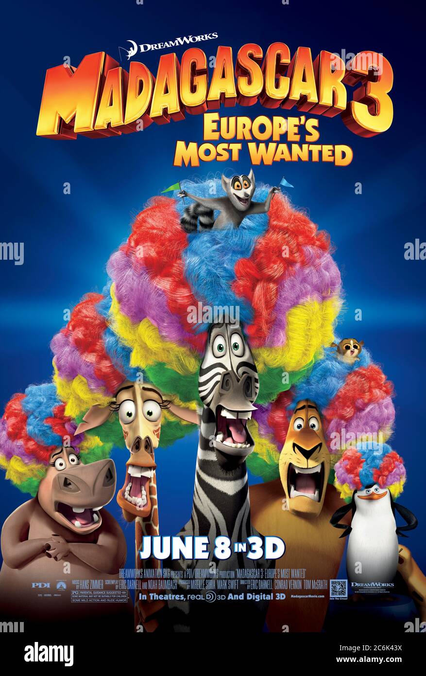 Madagascar 3: Europe's Most Wanted (2012) regia di Eric Darnell, Tom McGrath e Conrad Vernon e con ben Stiller, Jada Pinkett Smith, Chris Rock e David Schwimmer. Ancora cercando di tornare allo zoo del New York Central Park, gli animali devono prima viaggiare attraverso l'Europa. Foto Stock