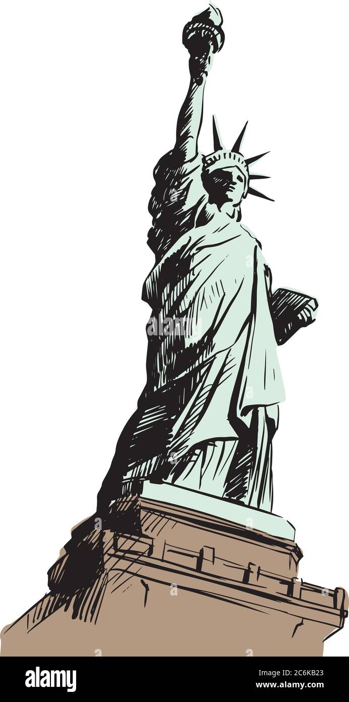 Statua della libertà, disegno creativo a mano, illustrazione grafica vettoriale scalabile. Illustrazione Vettoriale