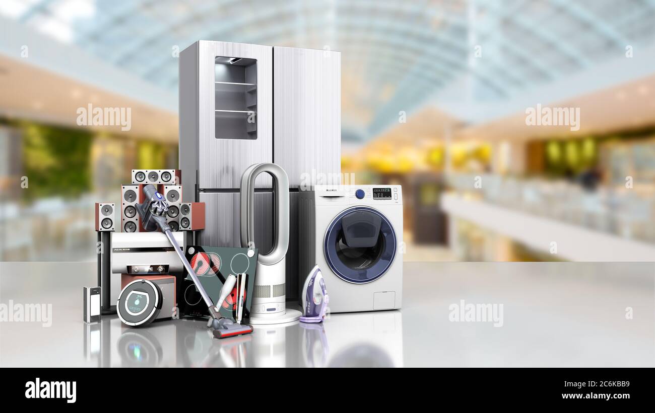 Elettrodomestici e commerce o online shopping concept rendering 3d in  background negozio Foto stock - Alamy