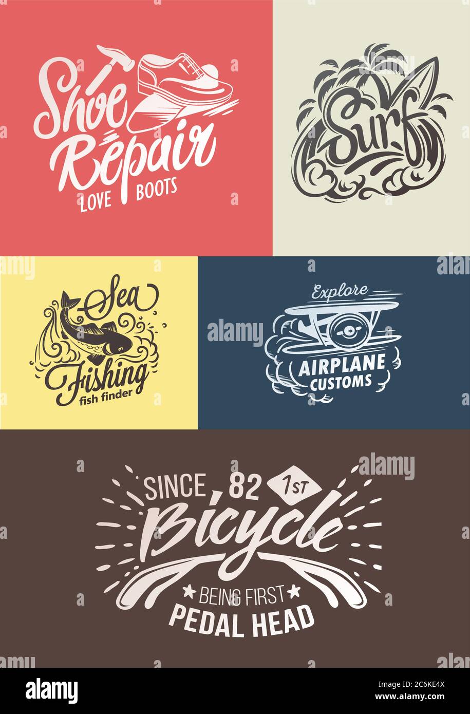 Badge vintage retrò. Insieme di elementi isolati di progettazione vettoriale Illustrazione Vettoriale