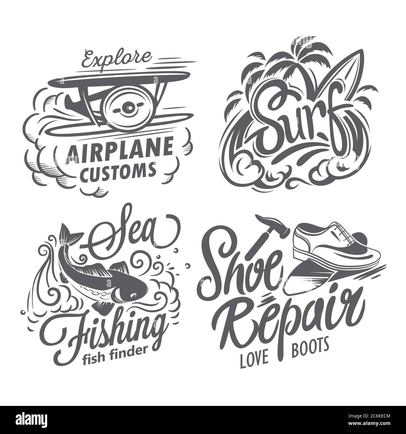 Badge vintage retrò. Insieme di elementi isolati di progettazione vettoriale Illustrazione Vettoriale