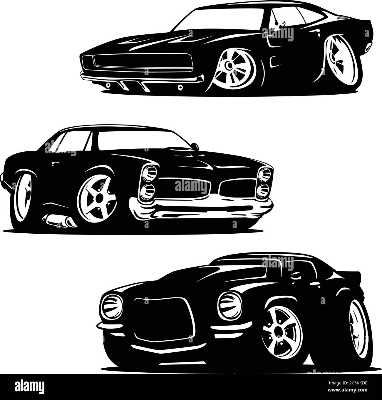 Muscle Cars Cartoons Silhouette Set Illustrazione vettoriale isolata Illustrazione Vettoriale