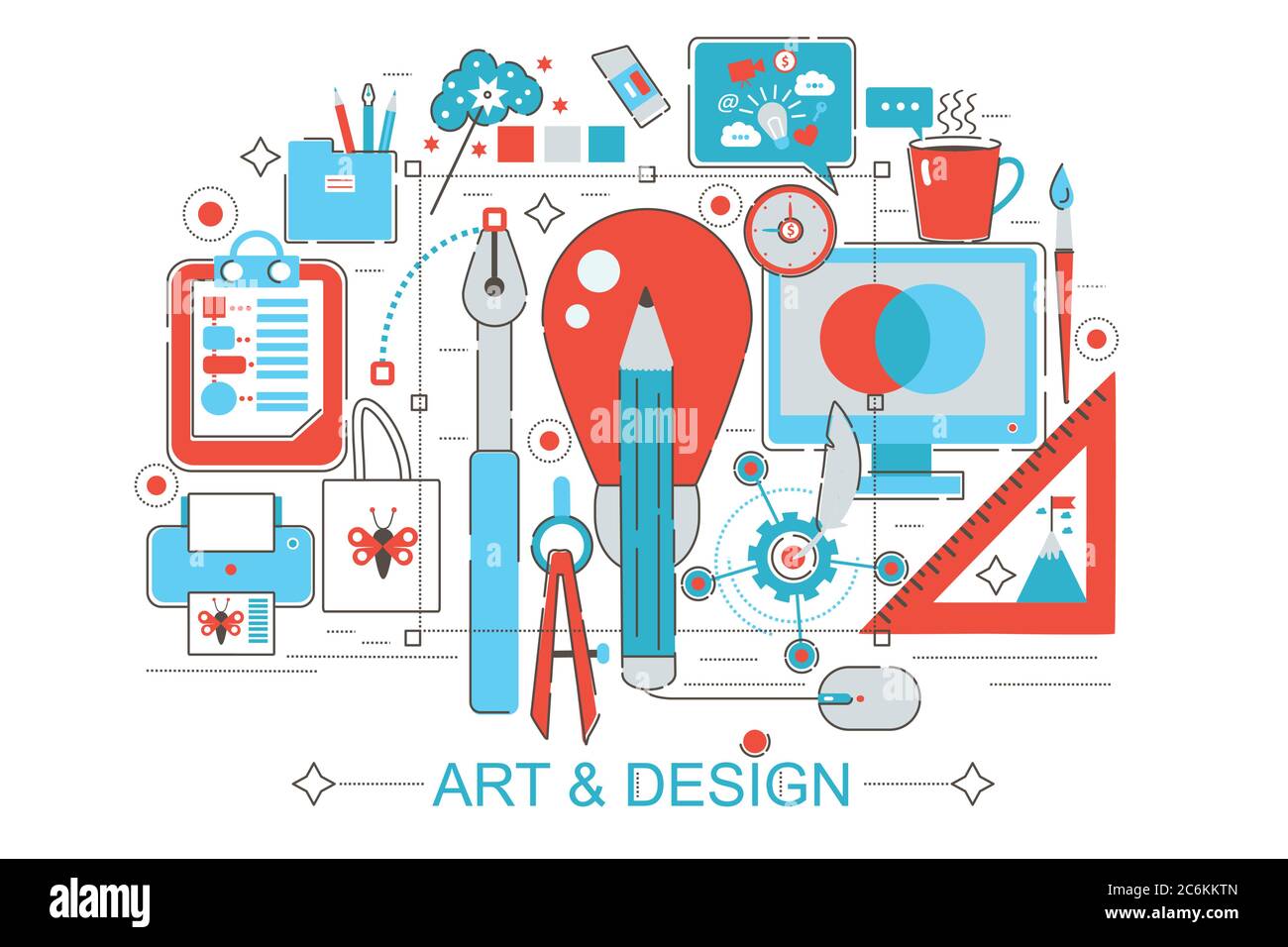 Design grafico moderno a linea piatta stile infografica concetto di visione del design con icone, per sito web, presentazione e poster Illustrazione Vettoriale Design grafico moderno a linea piatta stile infografica concetto di visione del design con icone, per sito web, presentazione e poster Illustrazione Vettoriale