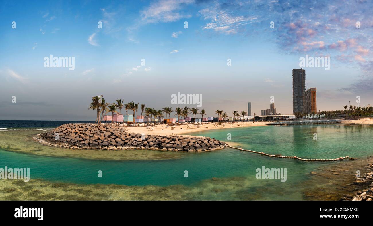 Spiaggia di Jeddah Corniche nell'Arabia Saudita occidentale Foto Stock