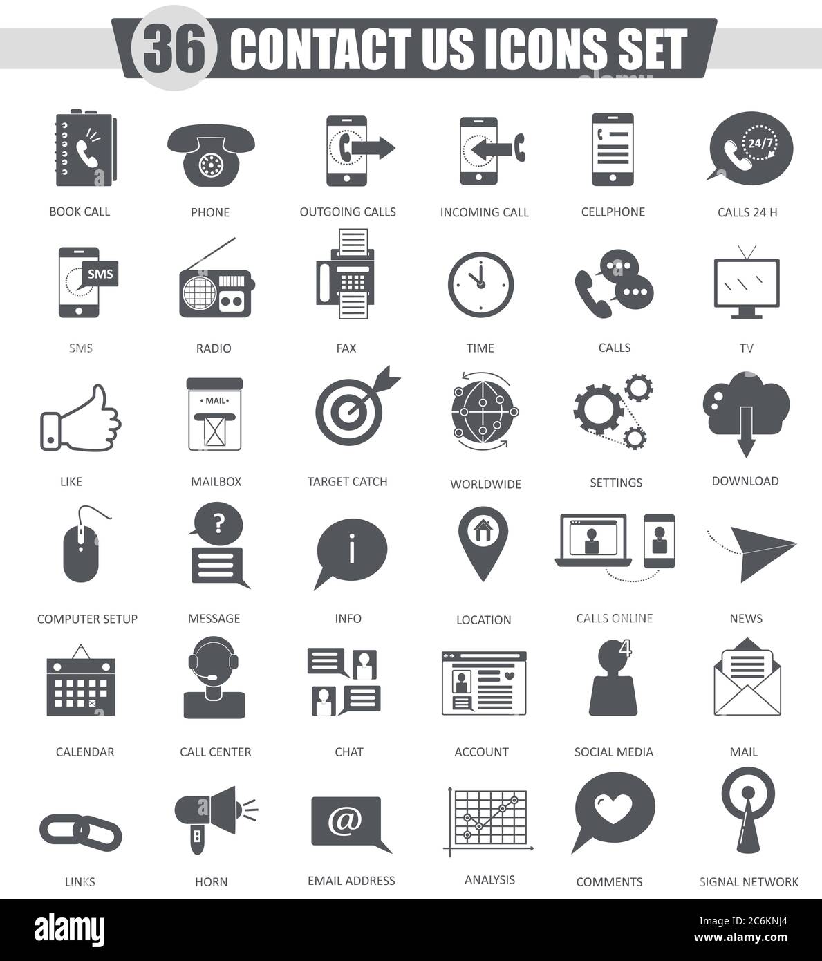 Vettore contattaci supporto set icone nere. Design classico grigio scuro per il web Illustrazione Vettoriale