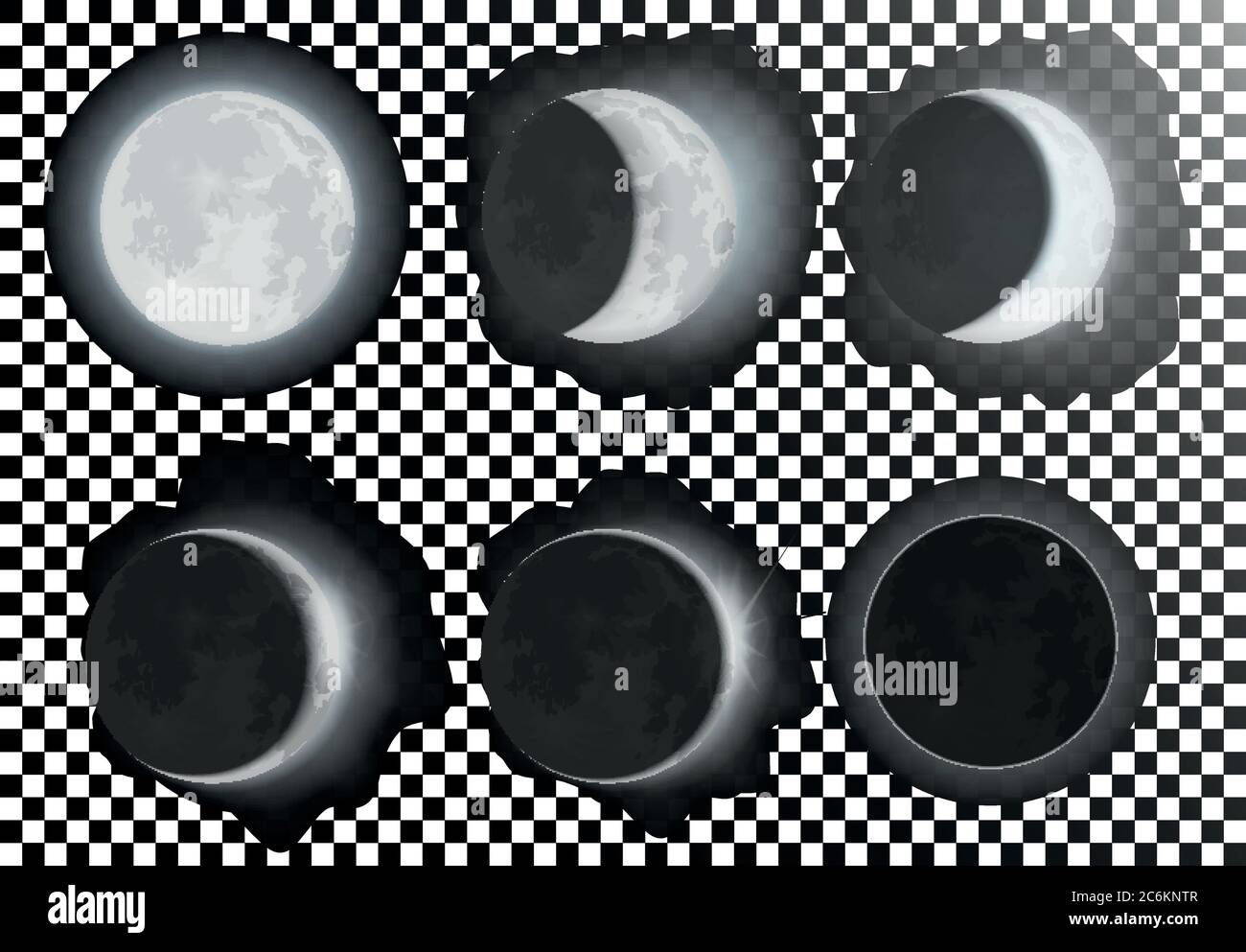 Notte piena di nuove fasi lunari sul cielo galassico notte. Astronomia dello spazio notturno Illustrazione Vettoriale