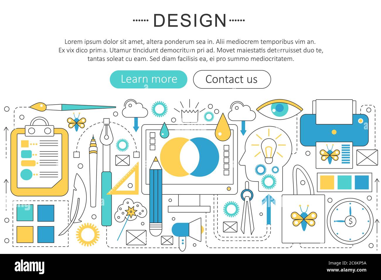 Vector elegante linea sottile Design e Art Concept. Layout degli elementi del banner dell'intestazione del sito Web. Presentazione, volantino e poster Illustrazione Vettoriale