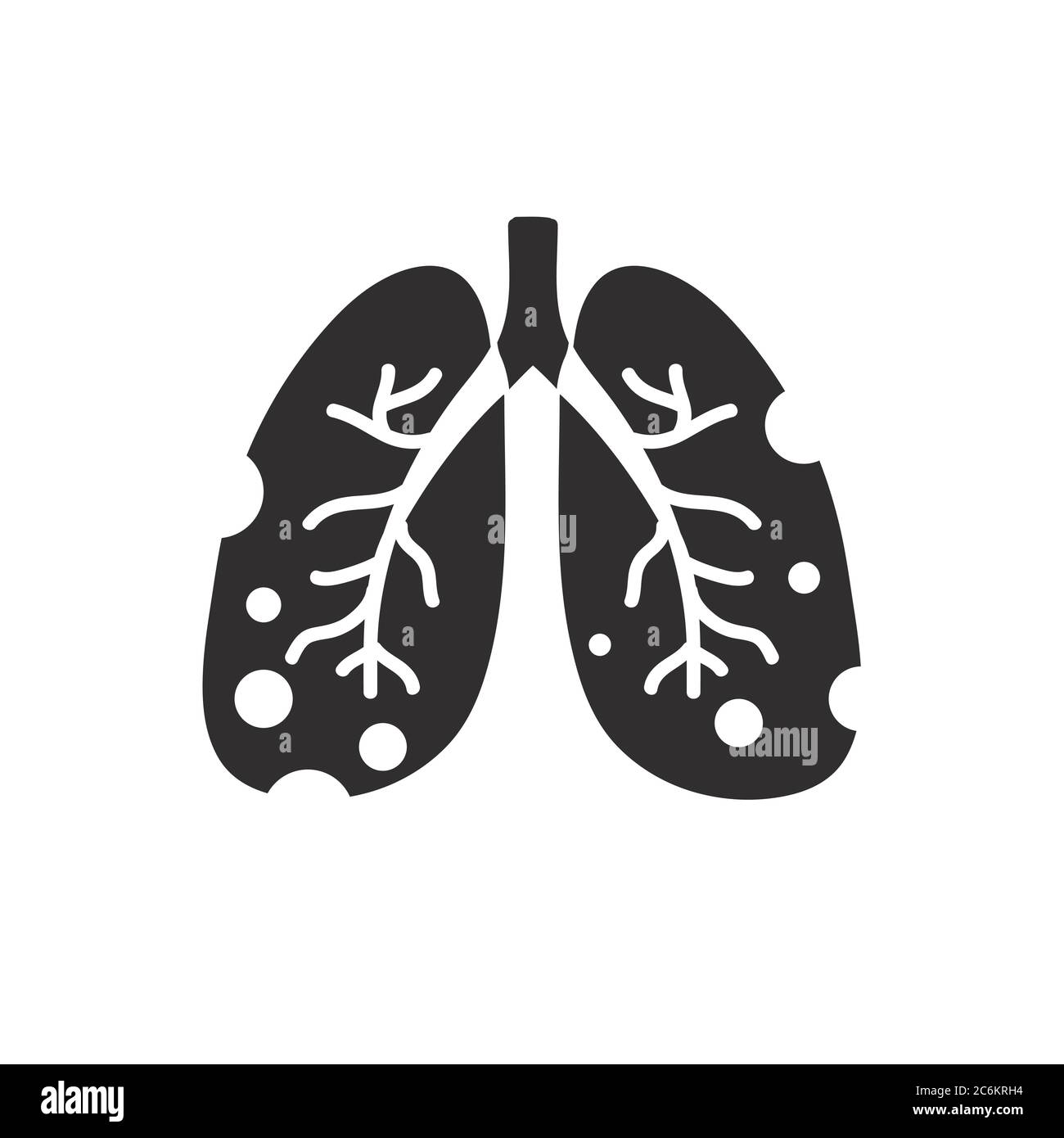 icona piatta dei polmoni danneggiata, immagine a colori vettoriali Illustrazione Vettoriale