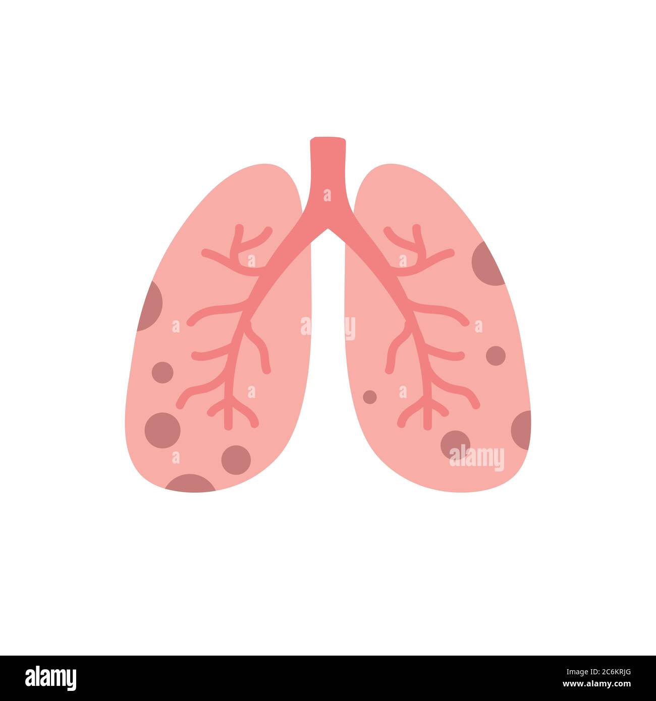 icona piatta dei polmoni danneggiata, immagine a colori vettoriali Illustrazione Vettoriale