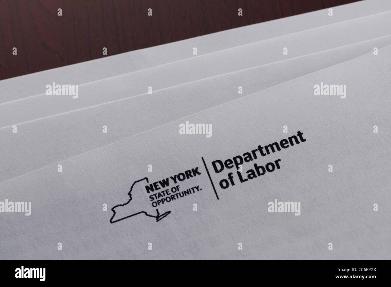 intestazione di un messaggio dal dipartimento del lavoro dello stato di new york Foto Stock