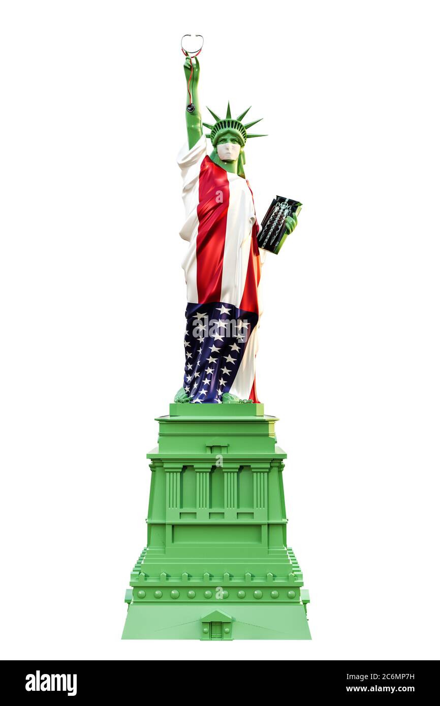 statua in libertà con una maschera chirurgica illustrazione 3d Foto Stock