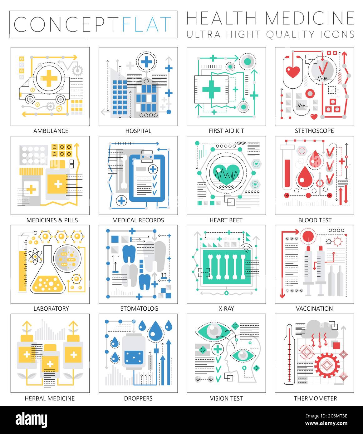 Infografiche mini concetto Medicina e salute icone per il web. Elementi delle icone grafiche Web di qualità superiore. Medicina e concetti di salute Illustrazione Vettoriale