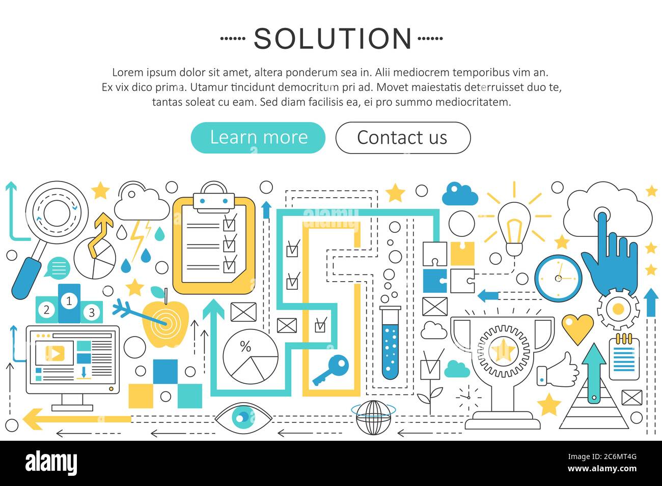 Concetto di soluzione Vector Modern Line Flat Design. Icone della soluzione logica Brain intestazione del sito Web, banner poster di progettazione delle applicazioni Illustrazione Vettoriale Concetto di soluzione Vector Modern Line Flat Design. Icone della soluzione logica Brain intestazione del sito Web, banner poster di progettazione delle applicazioni Illustrazione Vettoriale